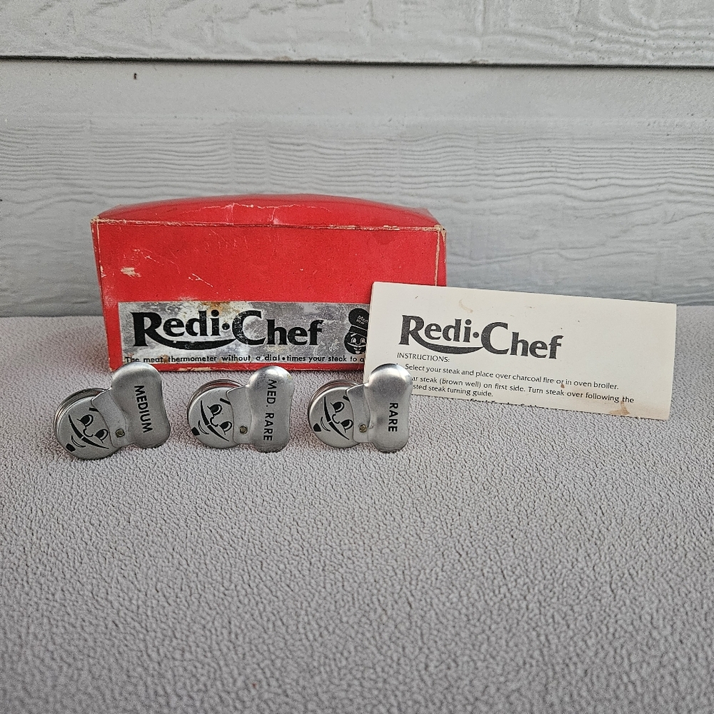 Redi Chef Steak Meat Thermometer VTG Metal Medium Rare Grill Cooking Helper